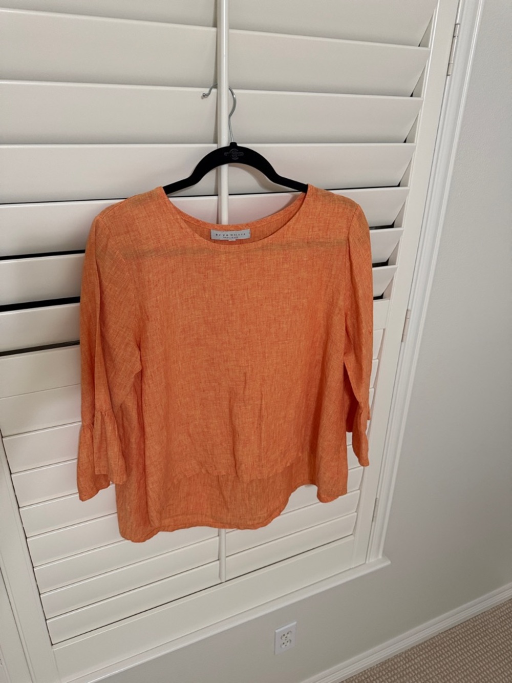 Eileen Fisher Coral-Orange Linen Boatneck Blouse